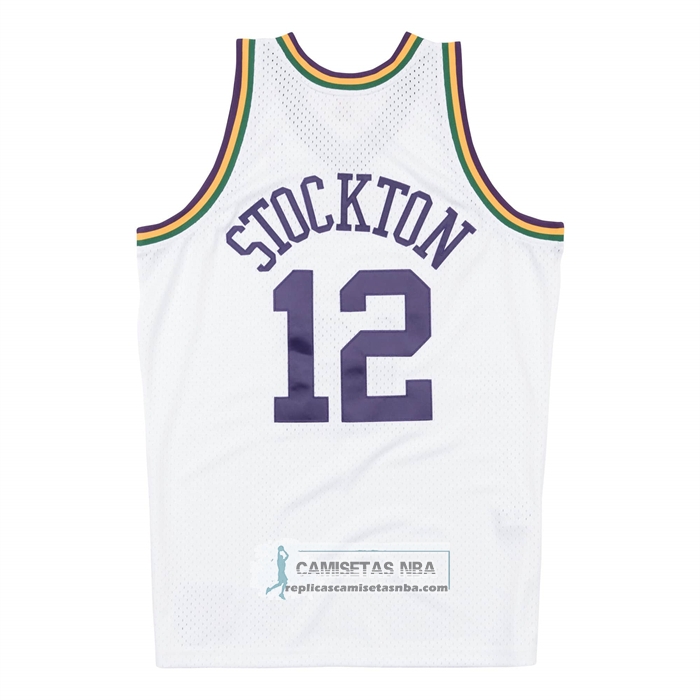 Camiseta Utah Jazz John Stockton NO 12 Mitchell & Ness 1991-92 Blanco